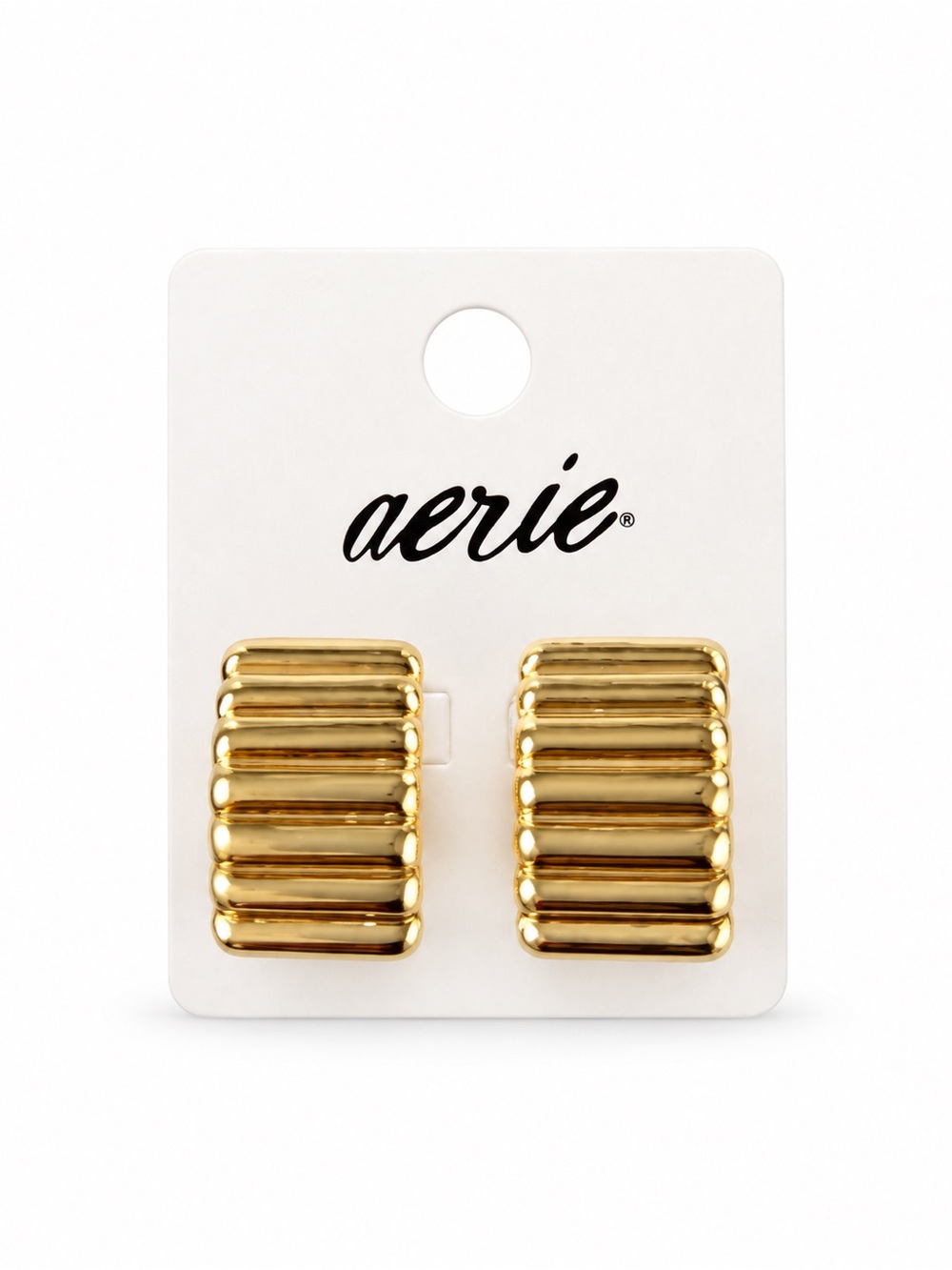 aerie Shiny Gold Ribbed Rectangular Earrings